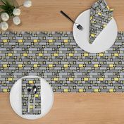 Brick Tiles and Flowers, Gray and Yellow 