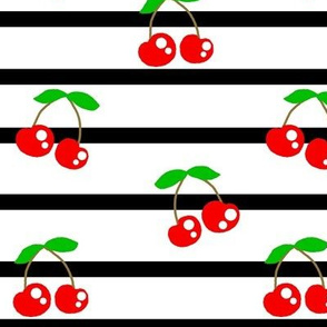Pin The Cherry on the Stripes / Black & white stripe w/ Red & Green Cherries  
