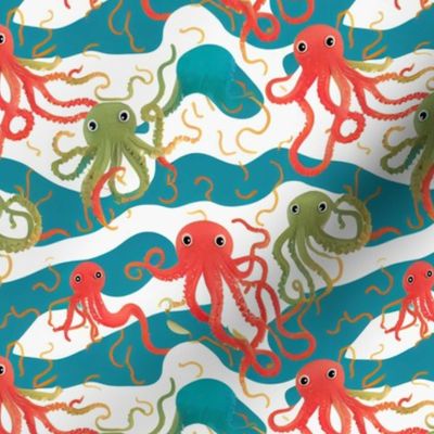 Hawaiian Happy Octopuses in the Waves - 6 inch repeat 