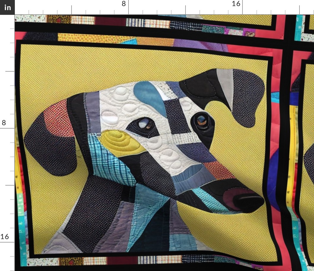 Abstract Dachshund Patchwork Quilt by kedoki - 18 inch  Repeat