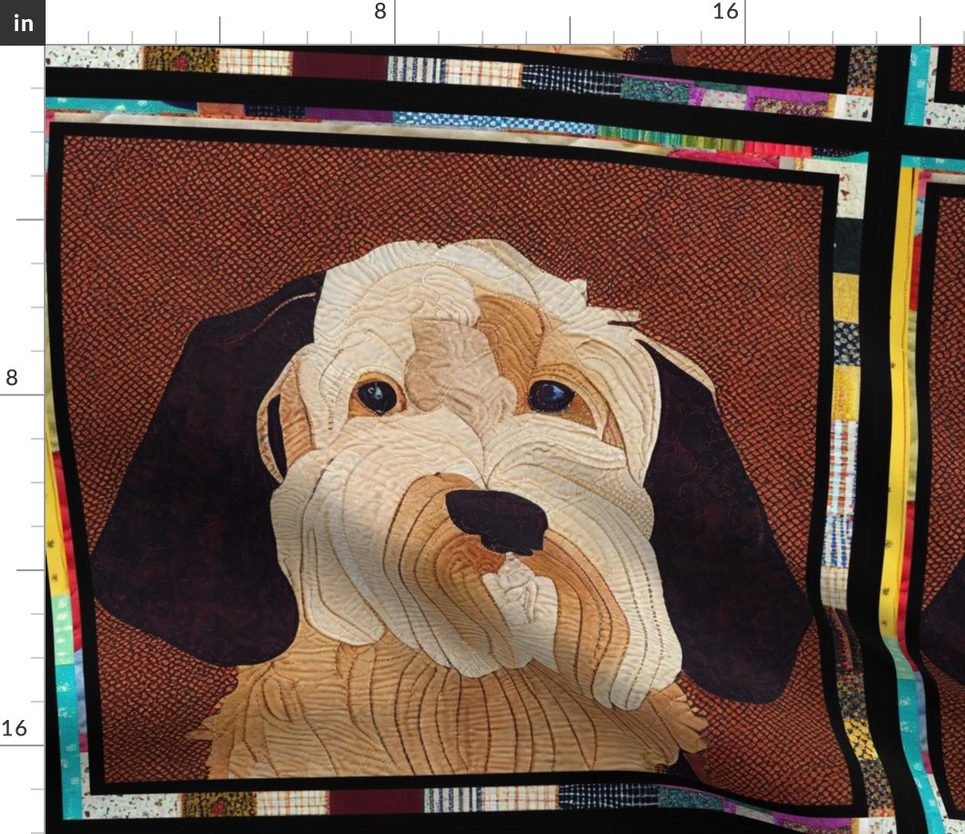 Brown eared Goldendoodle Patchwork Quilt by kedoki - 18 inch  Repeat