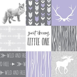 Sweet Dreams Little One - Lilac and Grey - woodland animals quilt