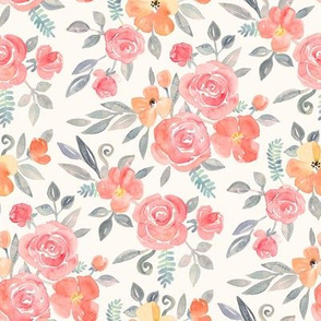 Amelia Floral in Pink and Peach Watercolor cream small version
