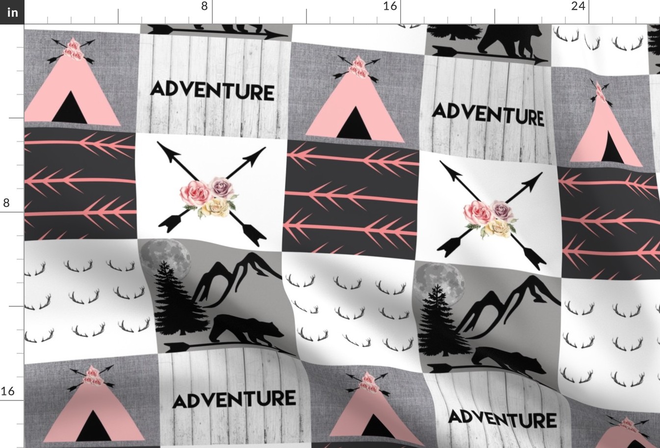 Adventure mountain pink wholecloth