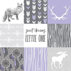 Sweet Dreams Patchwork- Lilac and Grey - Purple southwest dreamcatchers and woodland animals Wholecloth quilt