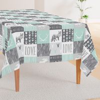 LOVE Woodland Animals Patchwork- mint and grey - nursery - Moose fox and deer - wild and free