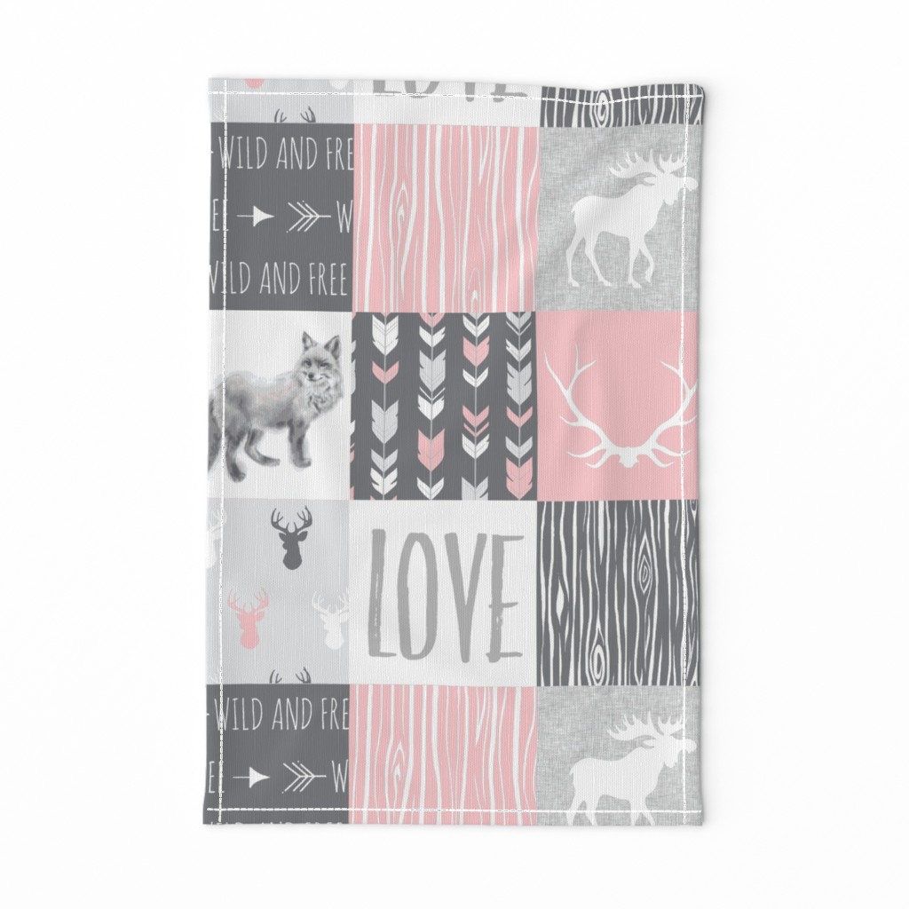 LOVE Woodland animal Patchwork - pink and grey - girl nursery - Moose fox deer