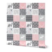 LOVE Woodland animal Patchwork - pink and grey - girl nursery - Moose fox deer