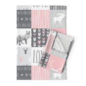 LOVE Woodland animal Patchwork - pink and grey - girl nursery - Moose fox deer