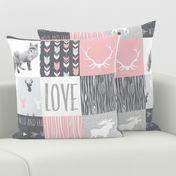 LOVE Woodland animal Patchwork - pink and grey - girl nursery - Moose fox deer