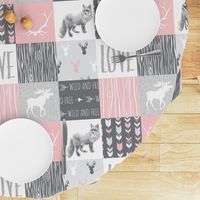 LOVE Woodland animal Patchwork - pink and grey - girl nursery - Moose fox deer