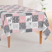 LOVE Woodland animal Patchwork - pink and grey - girl nursery - Moose fox deer