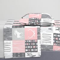 LOVE Woodland animal Patchwork - pink and grey - girl nursery - Moose fox deer