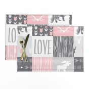 LOVE Woodland animal Patchwork - pink and grey - girl nursery - Moose fox deer