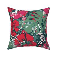 Hawaiian Floral in Christmas colors large
