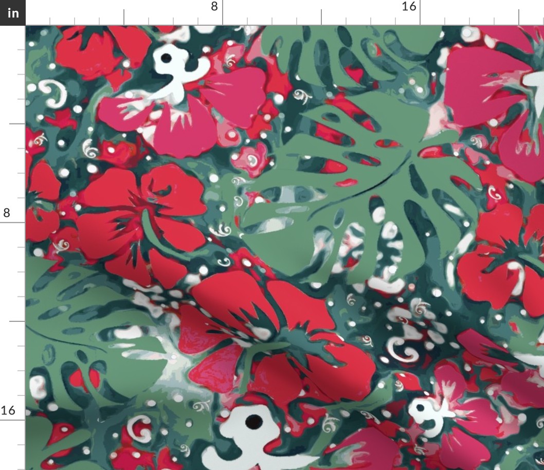 Hawaiian Floral in Christmas colors large