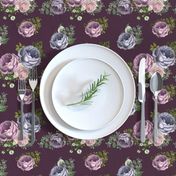 7" Purple, Lilac & Plum Florals  / Dark Plum Background