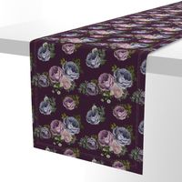 7" Purple, Lilac & Plum Florals  / Dark Plum Background