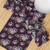 7" Purple, Lilac & Plum Florals  / Dark Plum Background