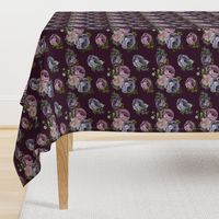 7" Purple, Lilac & Plum Florals  / Dark Plum Background