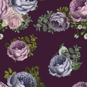 7" Purple, Lilac & Plum Florals  / Dark Plum Background