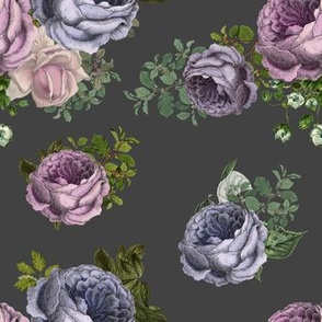 7" Purple, Lilac & Plum Florals  / Grey Background