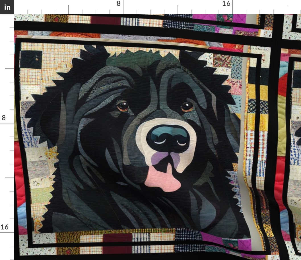 Newfoundland Dog Patchwork Quilt by kedoki - 18 inch  Repeat