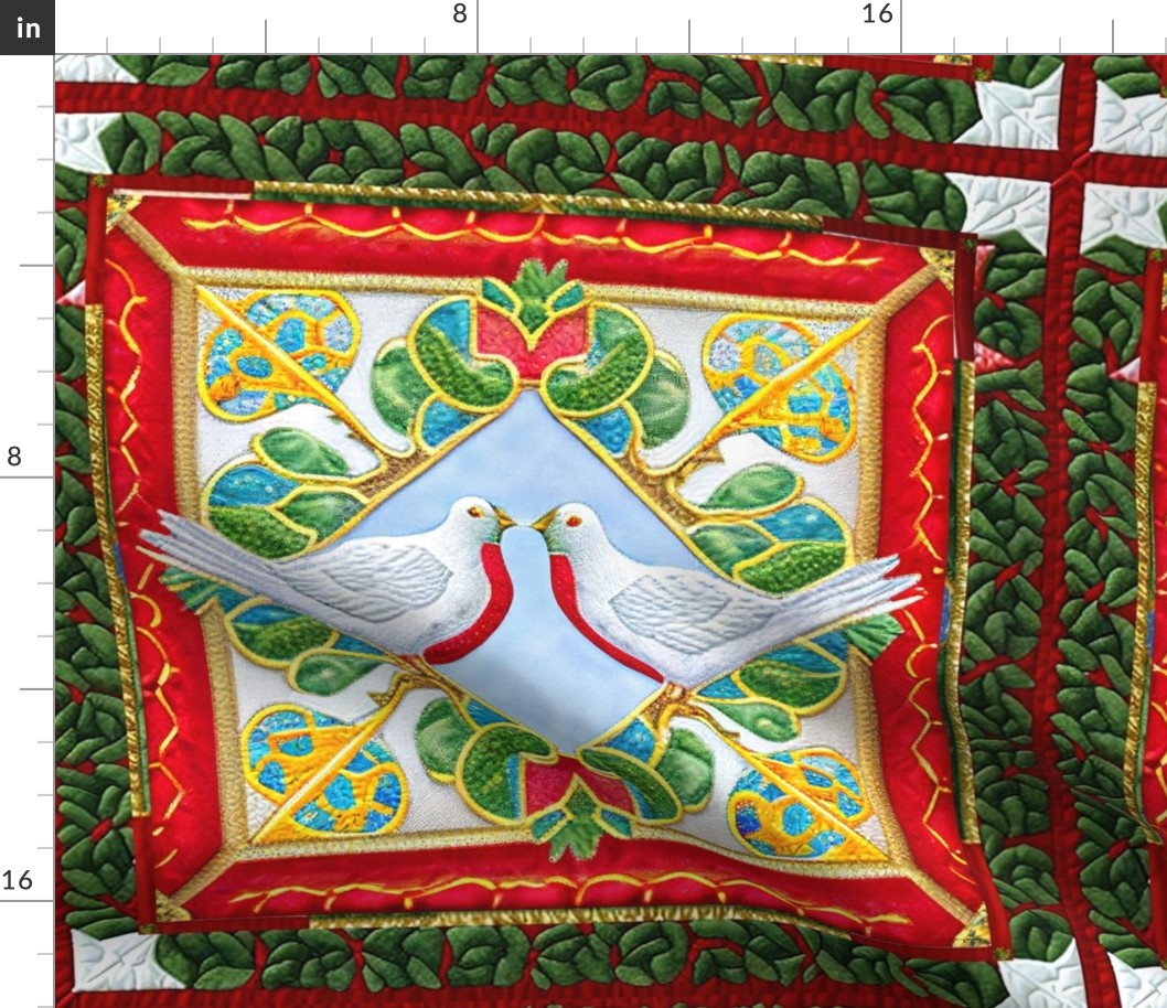 12 Days of Christmas - Two Turtle Doves - 18 inch square repeat