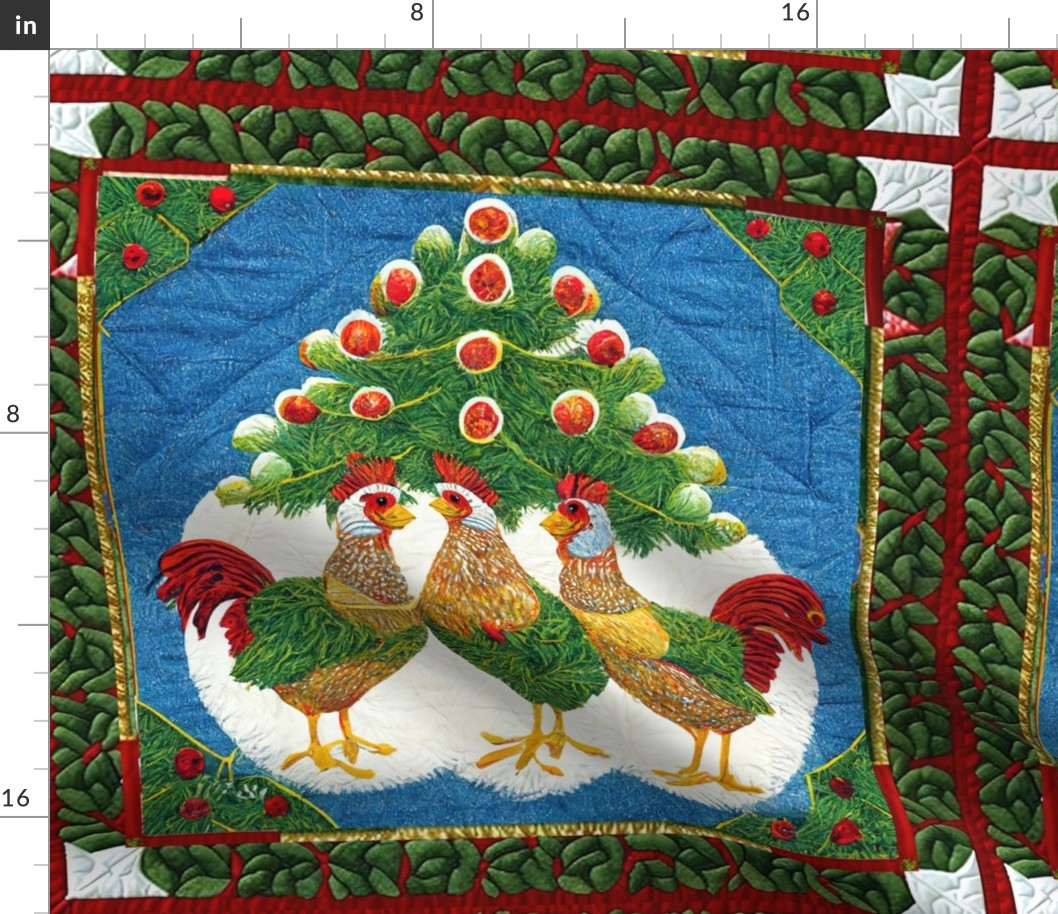 12 Days of Christmas - Three French Hens - 18 inch square repeat