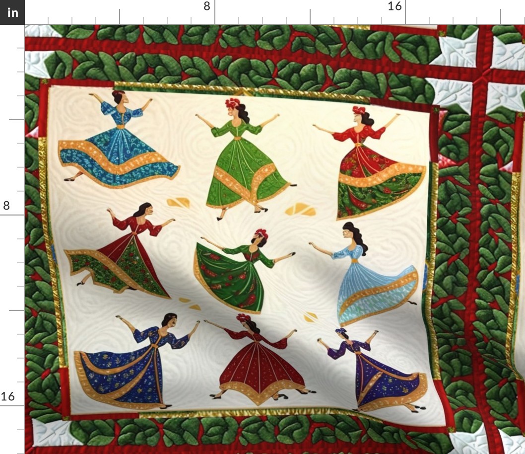 12 Days of Christmas - Nine Ladies Dancing - 18 inch square repeat by kedoki