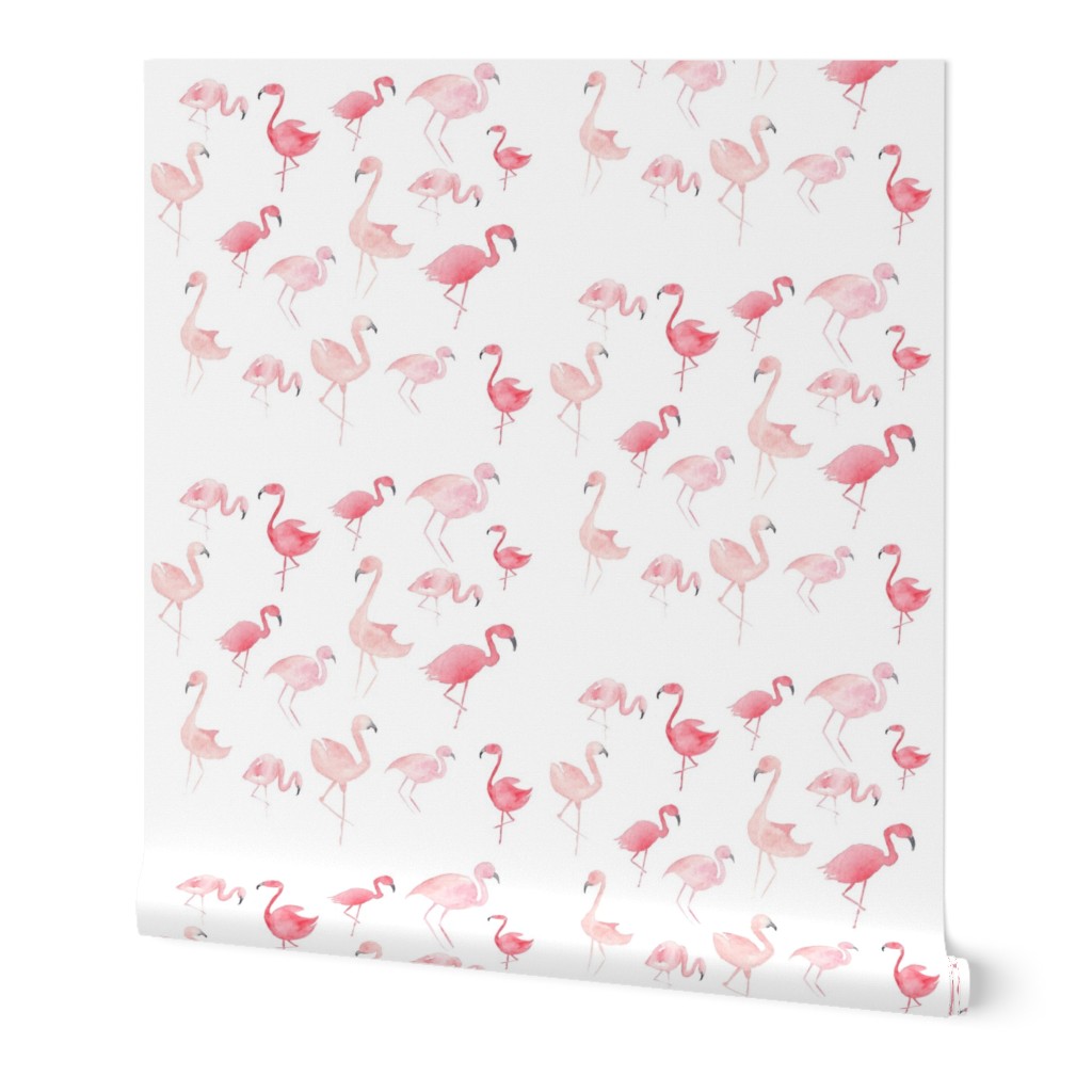 Watercolor Pink Flamingos