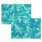 Hibiscus Batik Teal on Aqua 150