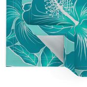 Hibiscus Batik Teal on Aqua 150