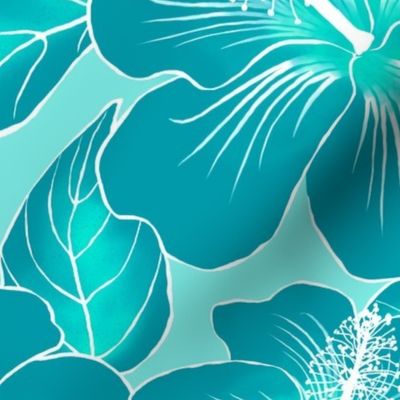 Hibiscus Batik Teal on Aqua 150