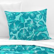 Hibiscus Batik Teal on Aqua 150