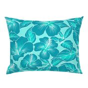 Hibiscus Batik Teal on Aqua 150