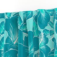 Hibiscus Batik Teal on Aqua 150