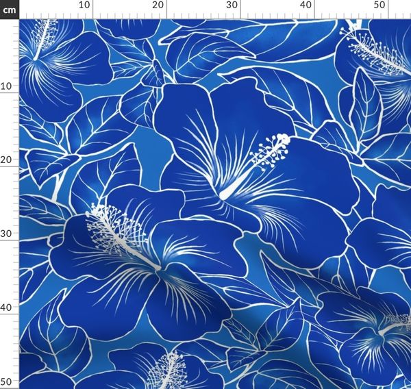 Hibiscus Batik Navy on Blue 150 - Spoonflower