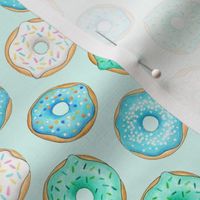 Iced Donuts Blue on light mint - 1.5 inch donuts