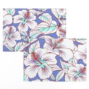 Hibiscus Batik White Red on Periwinkle 24inL