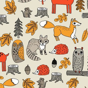 woodland animals // woodland autumn critters animals hand-drawn andrea lauren fabric - retro colors