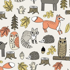 woodland animals // woodland autumn critters animals hand-drawn andrea lauren fabric - tan