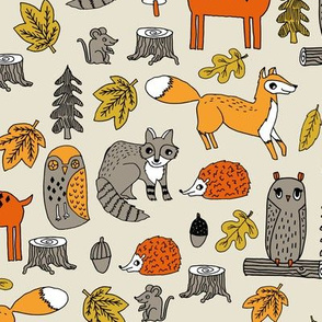 woodland animals // woodland autumn critters animals hand-drawn andrea lauren fabric - woodland