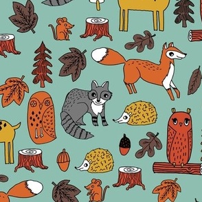woodland animals // woodland autumn critters animals hand-drawn andrea lauren fabric - fall colors