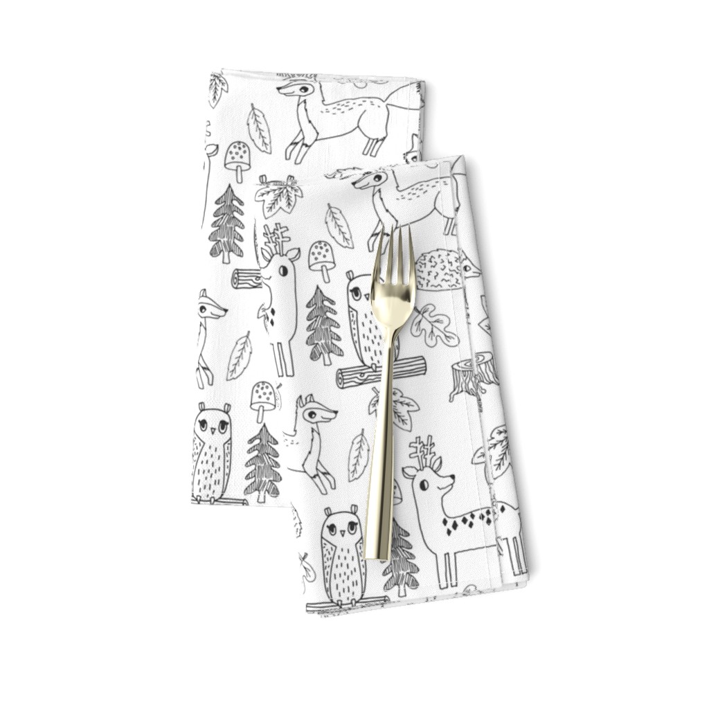 woodland animals // woodland autumn critters animals hand-drawn andrea lauren fabric - black and white