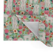 cockapoo floral fabric dogs and flowers design cockapoo fabric - mint