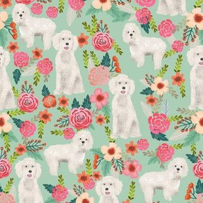 cockapoo floral fabric dogs and flowers design cockapoo fabric - mint