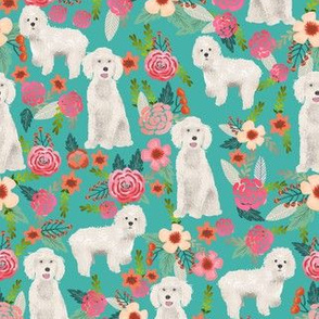 cockapoo floral fabric dogs and flowers design cockapoo fabric - turquoise