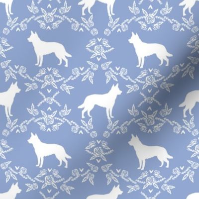 Australian Kelpie Floral Silhouette fabric periwinkle