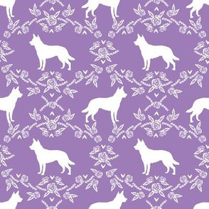 Australian Kelpie Floral Silhouette fabric purple